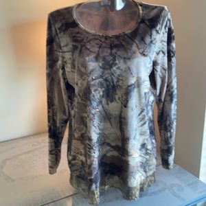 Chico’s Camo Velour with sparkle trim and luxurious feel.